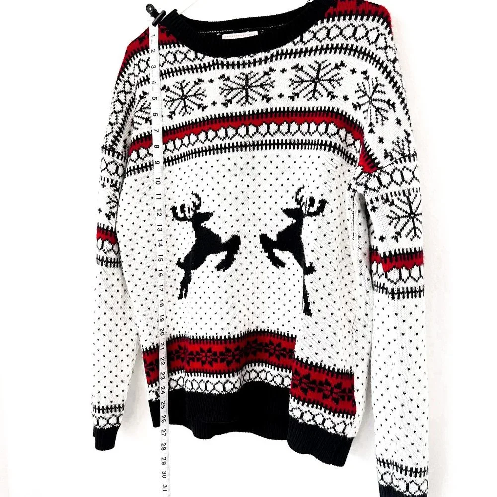 vintage christmas reindeer snowflake sweater L - Picture 2 of 4